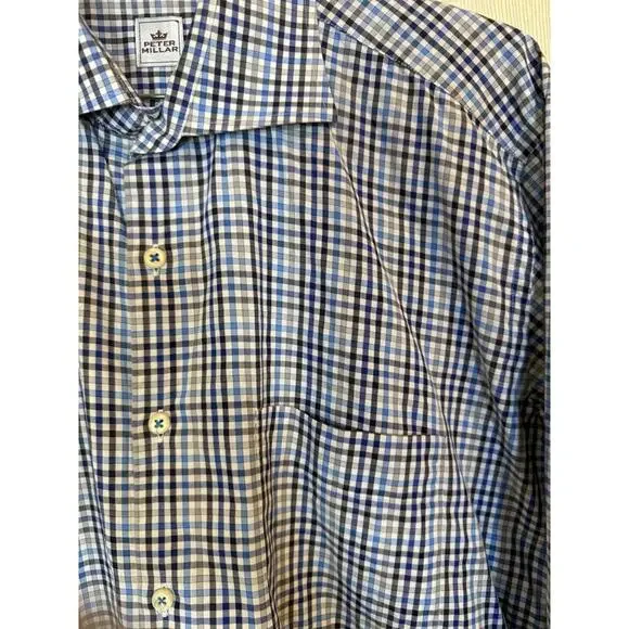Peter Millar Crown Men’s Large Long Sleeve Button Down Blue Plaid - Picture 3 of 5